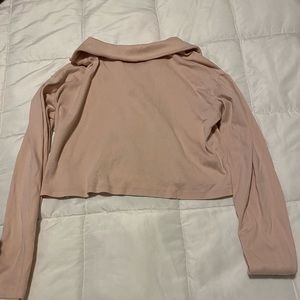 Target pink cropped long sleeve collard shirt